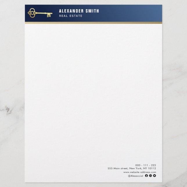 blue professional real estate realtor business letterhead (Front)
