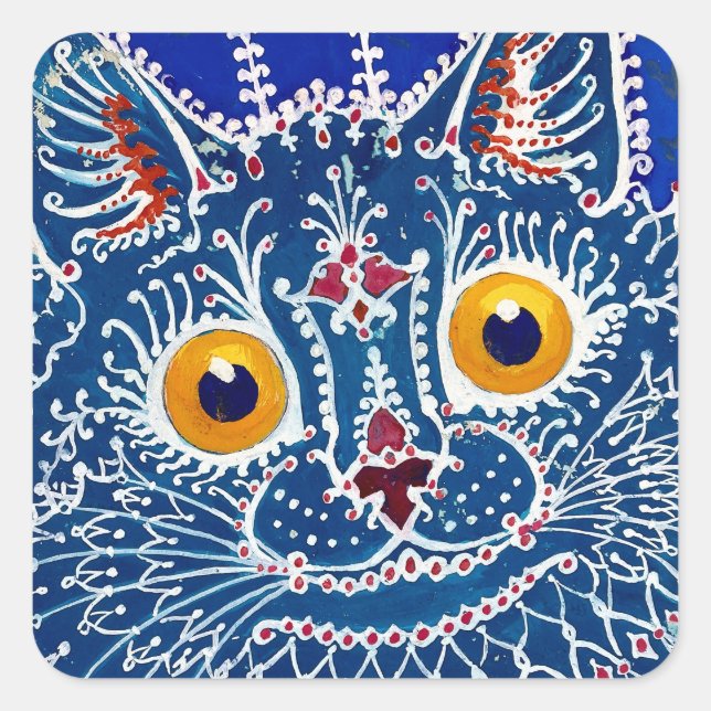 Blue Psychedelic Cat Art by Louis Wain Square Sticker (Front)