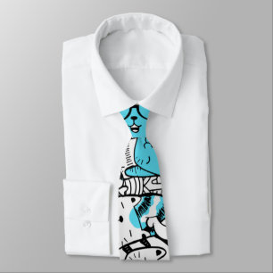 Blue Psychedelic Cat Kitten Illustration Abstract Tie