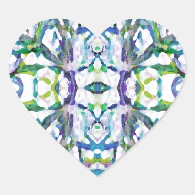 Blue Psychedelic Pattern Heart Sticker (Front)