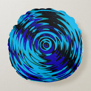 Blue Psychedelic Pouf Swirl Pattern Throw Pillow