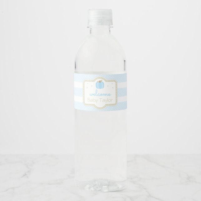 Blue Pumpkin Baby Boy Shower Water Bottle Label (Front)