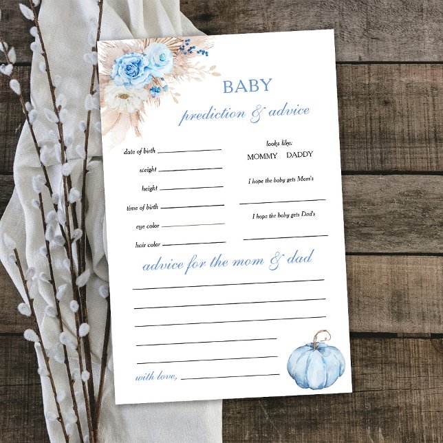 Blue Pumpkin Baby Prediction and Advice Game Card (Creator Uploaded)