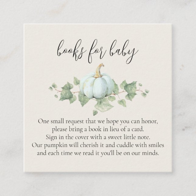 Blue Pumpkin Baby Shower Books for Baby Cards (Front)