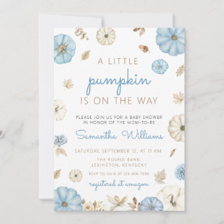 blue Pumpkin Baby Shower boy, Little Pumpkin Invitation