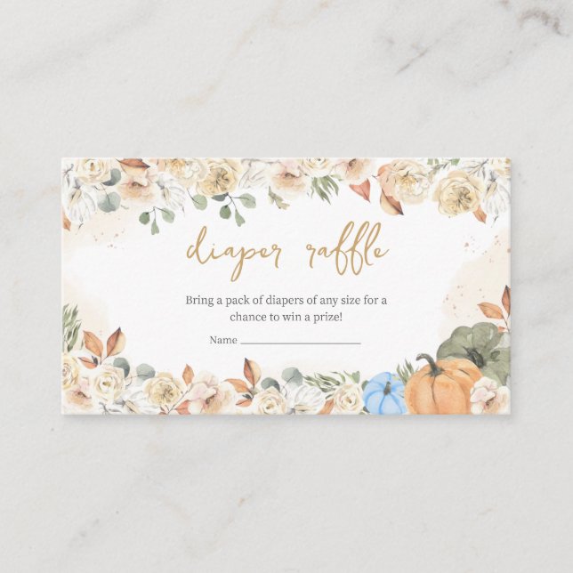 Blue Pumpkin Baby Shower Diaper Raffle Enclosure Card (Front)