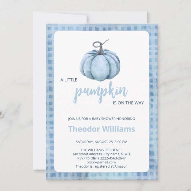 Blue Pumpkin Baby Shower Invitation | Fall theme (Front)