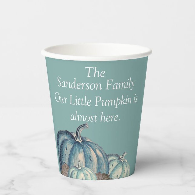 Blue Pumpkin Baby Shower Personalized  Paper Cups (Front)