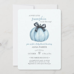 Blue Pumpkin Bow Baby Shower Celebration Invitation
