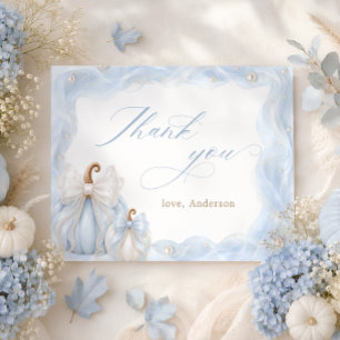 Blue Pumpkin Bow Baby Shower Thank You Card