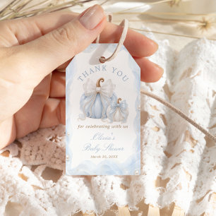 Blue Pumpkin Bow Baby Shower Thank You Gift Tags