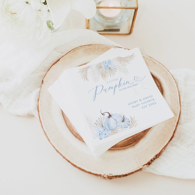Blue Pumpkin Bow Boho Floral Boy Baby Shower Napkin (Creator Uploaded)