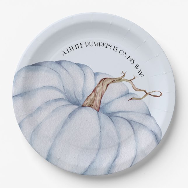 Blue Pumpkin Boy Baby Shower Paper Plate (Front)