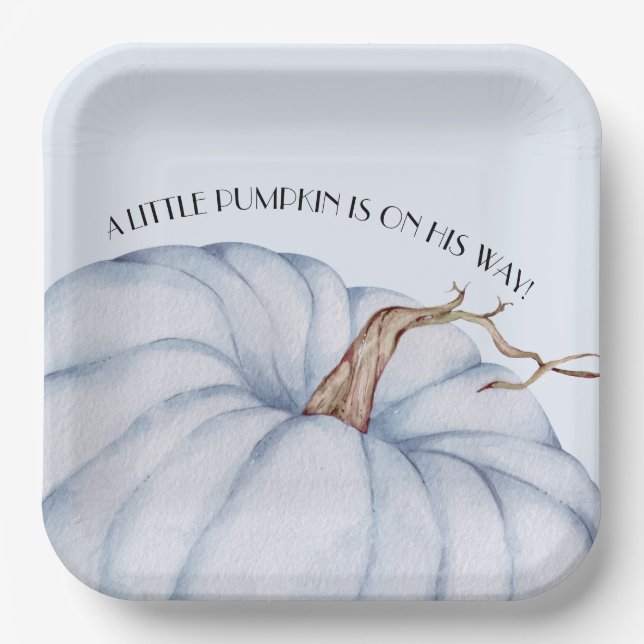 Blue Pumpkin Boy Baby Shower Paper Plate (Front)
