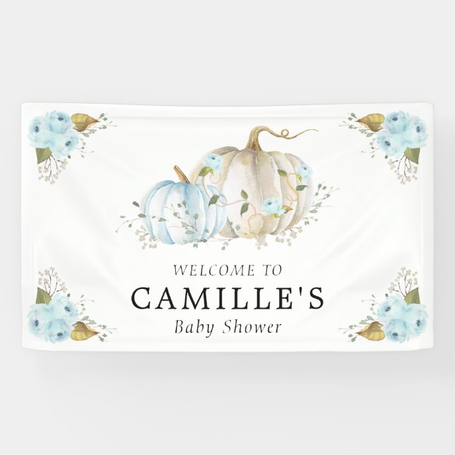 Blue Pumpkin Boy Baby Shower Party Banner (Horizontal)