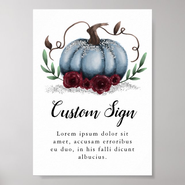 Blue Pumpkin Boy Baby Shower Sign (Front)