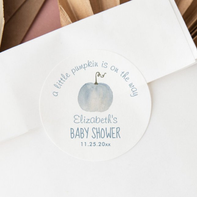 Blue Pumpkin Boy Baby Shower Thank You Classic Round Sticker (Creator Uploaded)