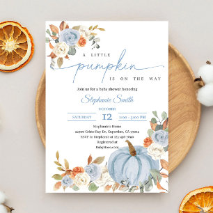 Blue Pumpkin Fall Baby Shower Invitation