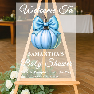 Blue Pumpkin Fall Baby Shower Welcome Frosted Acrylic Sign