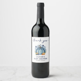 Blue Pumpkin Fall Boy Baby Shower Favour Wine Label