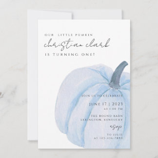 blue pumpkin First Birthday boy Invitation