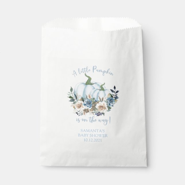 Blue Pumpkin Floral Baby Shower Favour Bag (Front)