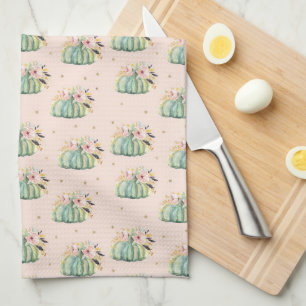 Blue pumpkin floral fall watercolor elegant autumn kitchen towel