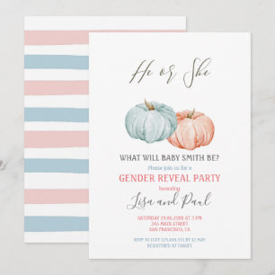 Blue Pumpkin He or She Gender Reveal Invitation