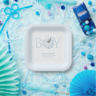 Blue Pumpkin It's a Boy Modern Fall Baby Shower Paper Plate