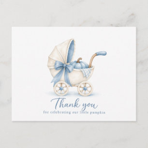 Blue Pumpkin Pram Baby Shower Thank You Postcard