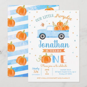 Blue Pumpkin Truck 1st Birthday Invitation Boy