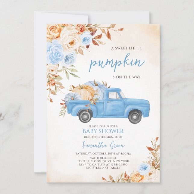 Blue Pumpkin Truck Baby Shower Invitation (Front)