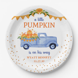 Blue Pumpkin Truck Baby Shower Paper Plate