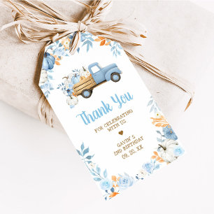 Blue Pumpkin Truck Fall Birthday Favour Tags