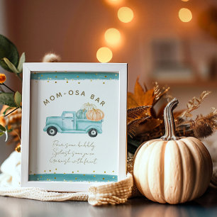Blue Pumpkin Truck Modern Fall Baby Shower Bar Poster