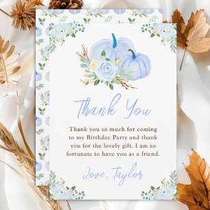 Blue Pumpkins Floral Birthday Party Thank You Card