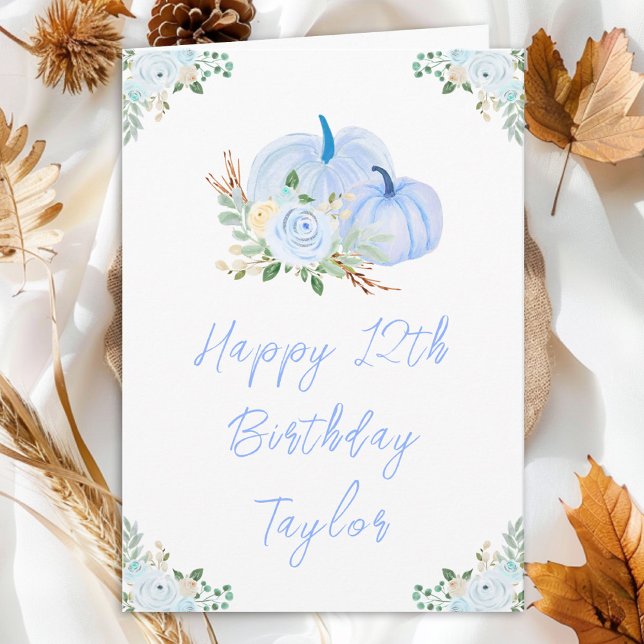 Blue Pumpkins Floral Happy Birthday Card (Creator Uploaded)