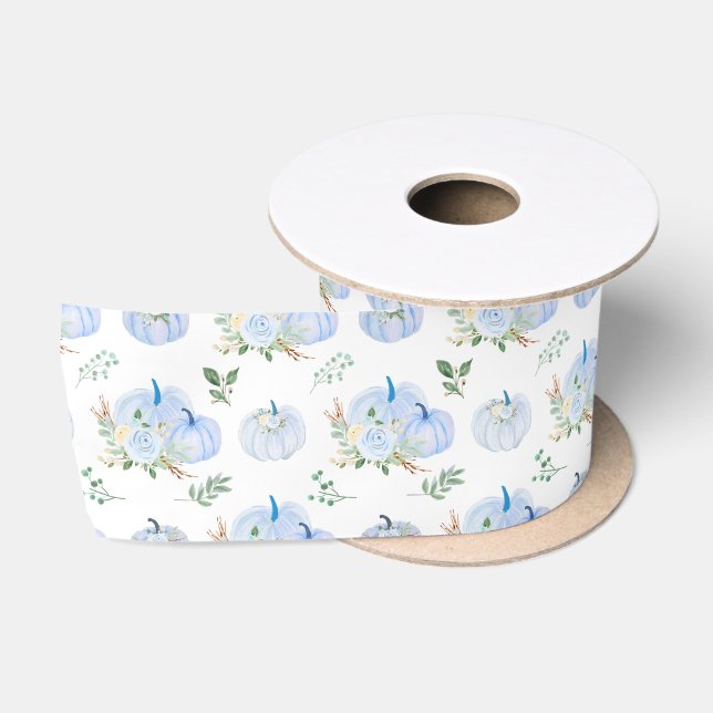 Blue Pumpkins Floral Satin Ribbon (Spool)