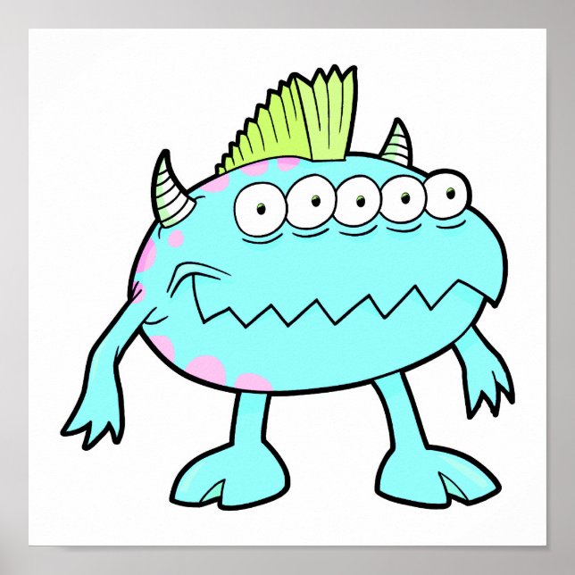 blue punk mohawk monster many eyes poster (Front)