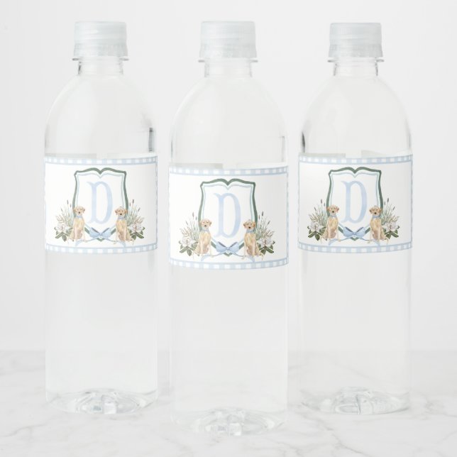 Blue Puppy Dog Baby Shower Water Bottle Labels (Bottles)