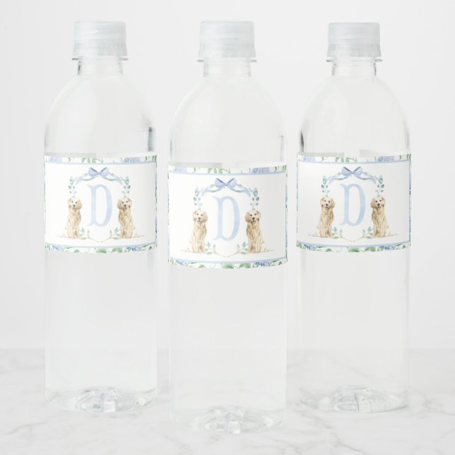 Blue Puppy Dog Baby Shower Water Bottle Labels (Bottles)
