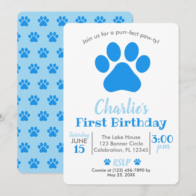Blue Puppy Dog Birthday Invitation (Front/Back)