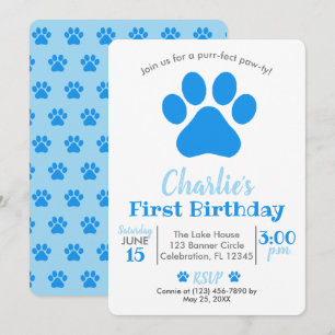 Blue Puppy Dog Birthday Invitation