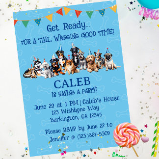 Blue Puppy Dog Birthday Paw-ty Invitation