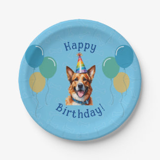 Blue Puppy Dog Birthday Paw-ty Paper Plate