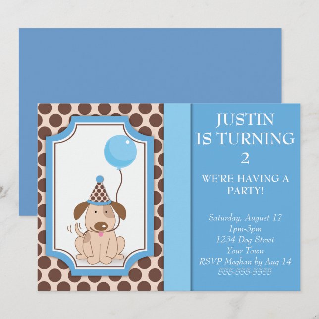 Blue Puppy Party Invitation (Front/Back)