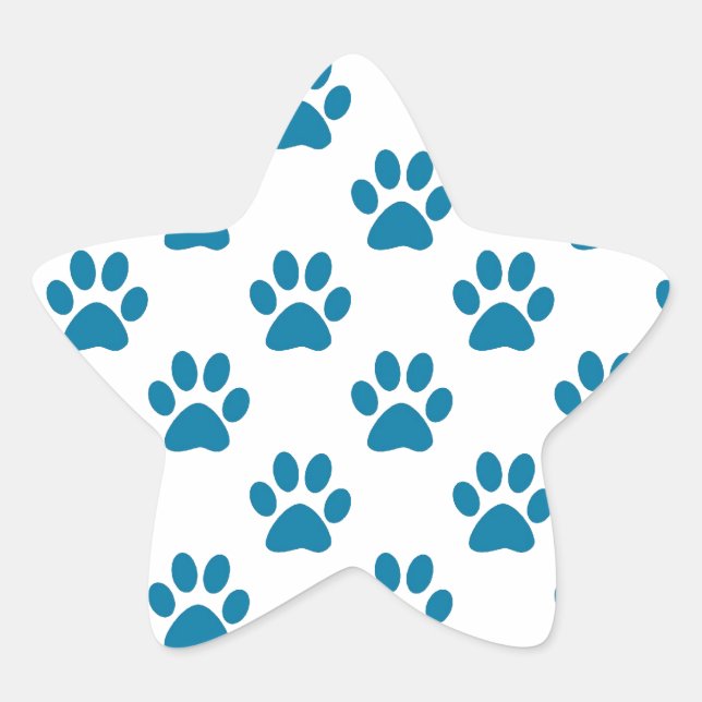 Blue puppy paw prints pattern star sticker (Front)