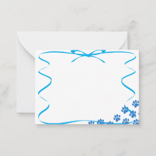 Blue Puppy Paw Prints Ribbon Drawing Card