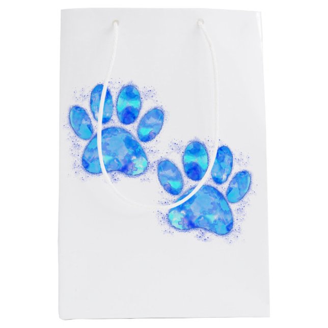 Blue Puppy Paw Prints Watercolor Medium Gift Bag (Front)
