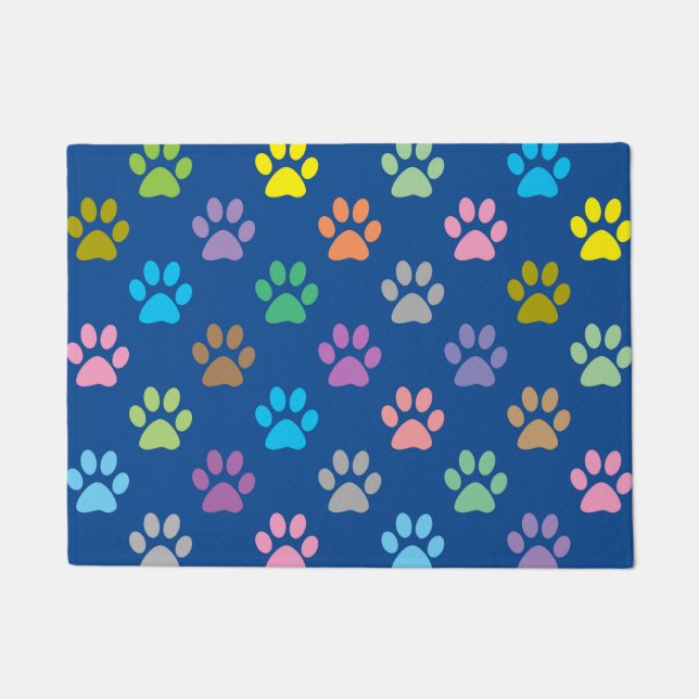Blue puppy paws print doormat (Front)